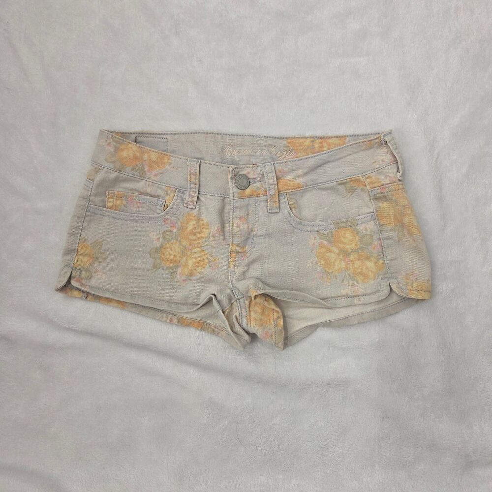 Vintage American Eagle Outfitter Y2K Floral Denim Micro Low Rise Shortie Shorts